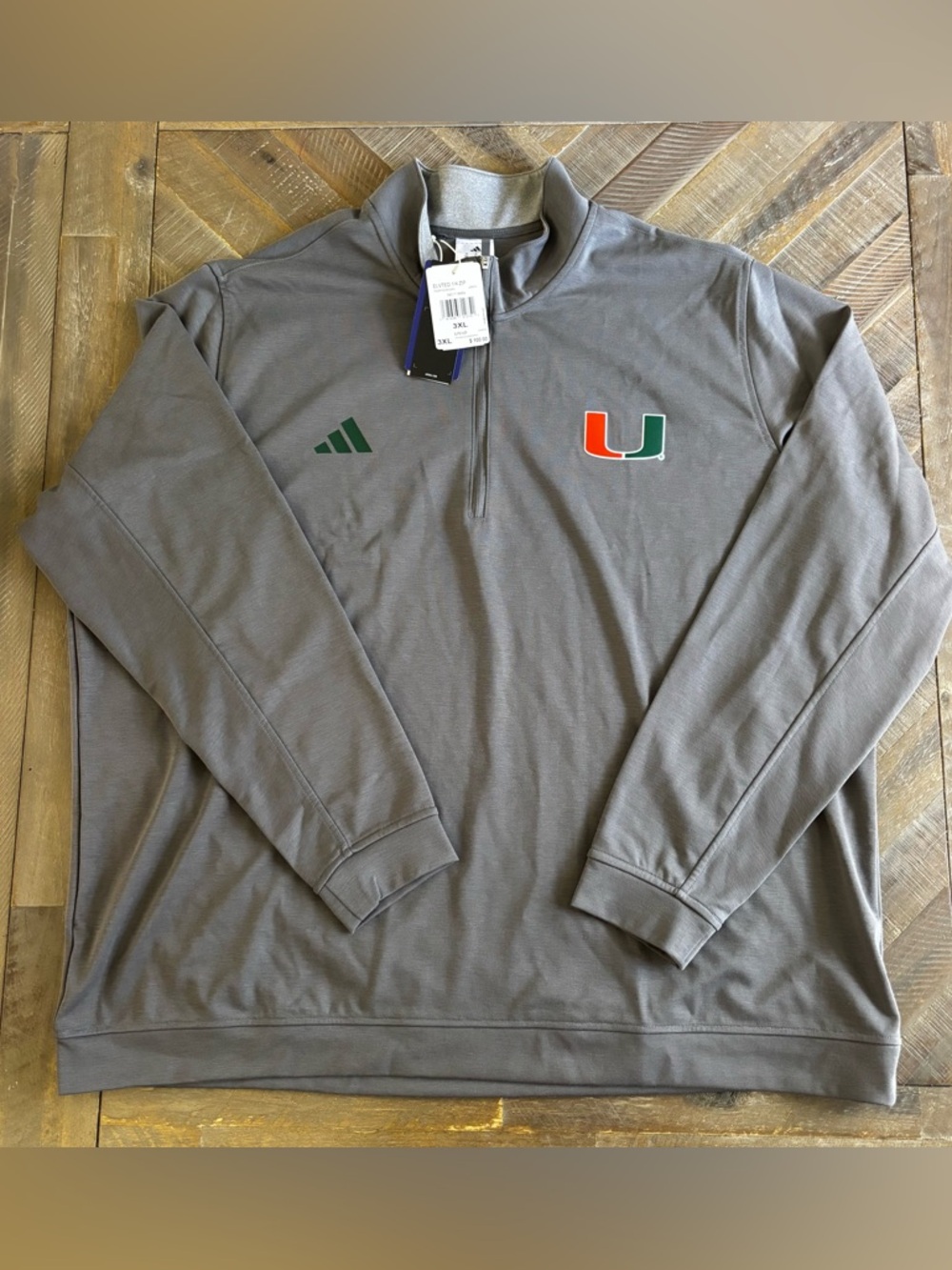 adidas Gray Miami Hurricanes Quarter-Zip Pullover Size 3XL